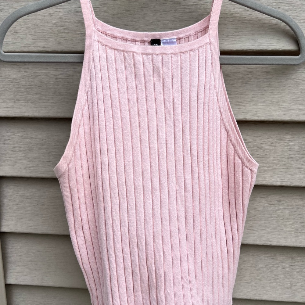 Divided Pink Ribbed Tank Top
